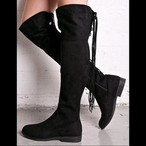 Dolls Kill Knee High Fringe Vegan Suede Boots Sz10